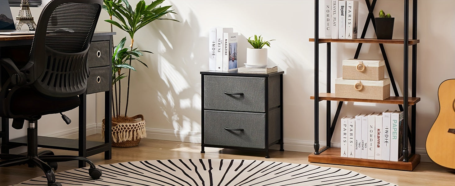 2-Drawer Storage Nightstand - 20" Wooden End Table Set