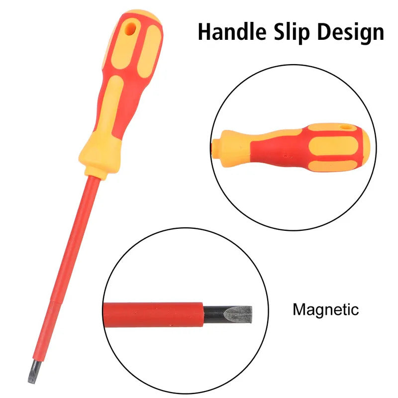 Professional Insulated Magnetic Screwdriver Set - Phillips & Slotted Bits for Electricians, Multifunctional Hand Tools