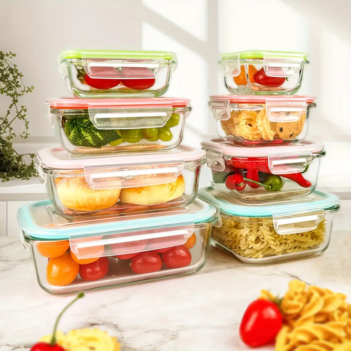 8-Pack Premium Glass Food Storage Containers with Airtight Lids – Leak-Proof, Microwave, Oven, Freezer & Dishwasher Safe – BPA-Free, Stain-Resistant, Easy to Clean – Ideal for Meal Prep & Bento Lunch