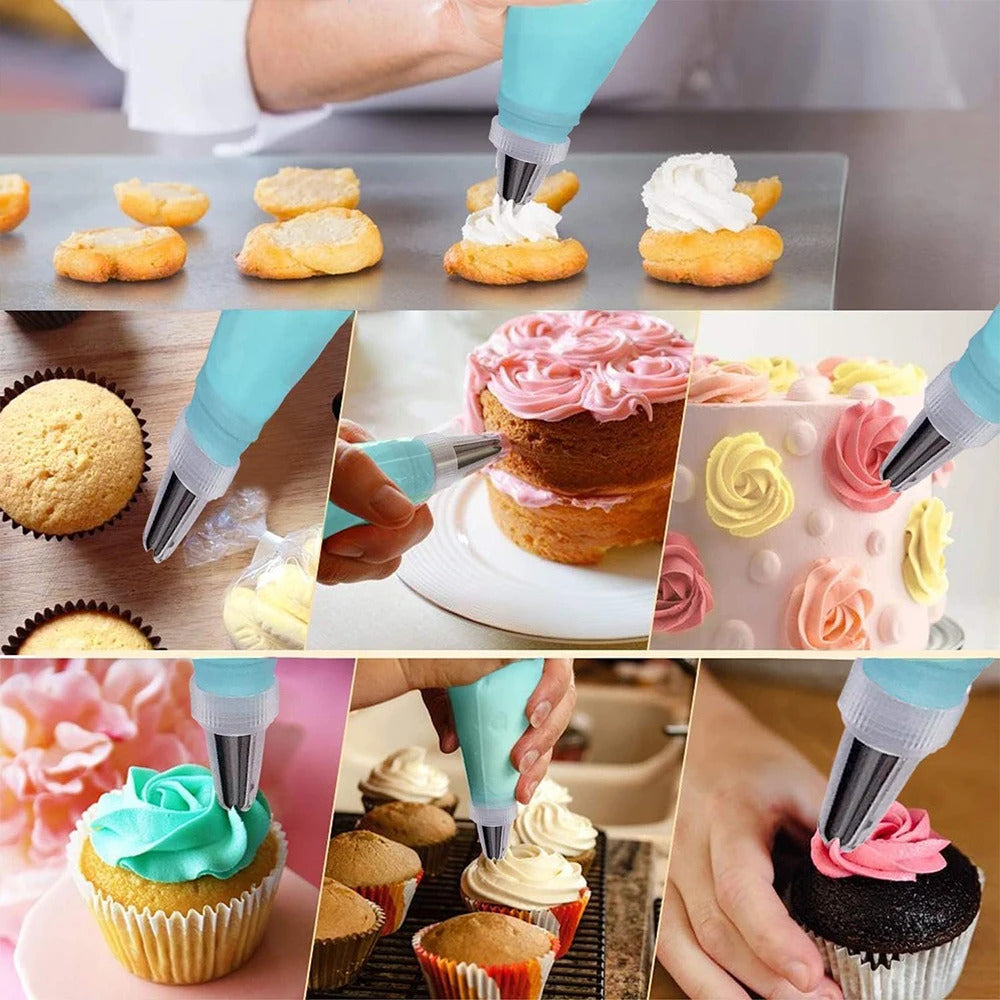 15-Piece Professional Silicone & Stainless Steel Cake Decorating Set - Icing Nozzles & Bags