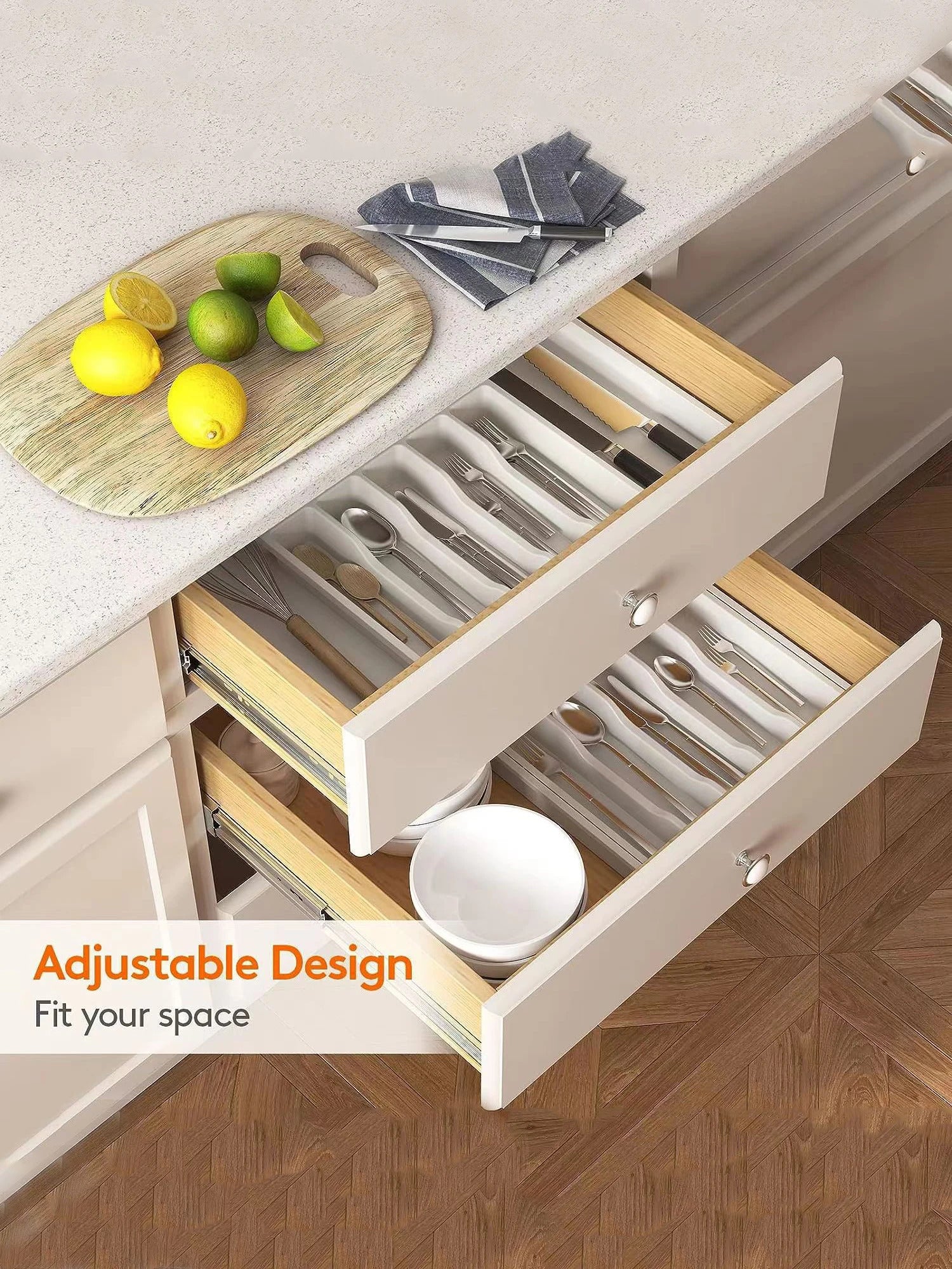 Adjustable Silverware Drawer Organizer - Expandable Utensil Tray for Kitchen Flatware Storage