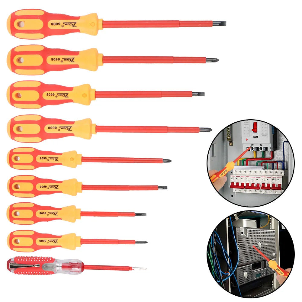 Professional Insulated Magnetic Screwdriver Set - Phillips & Slotted Bits for Electricians, Multifunctional Hand Tools