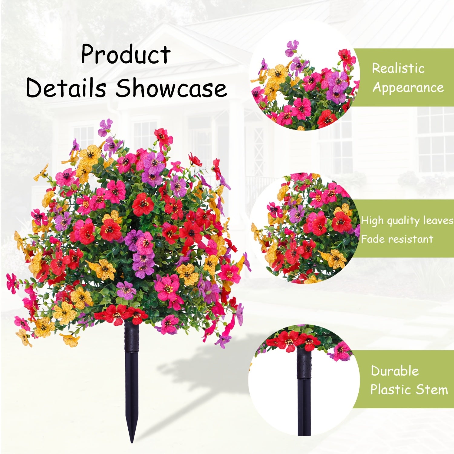 1/2pcs Artificial Daisy & Eucalyptus Plug-In Flowers with Ground Spikes – UV-Resistant Outdoor/Indoor Floral Decor