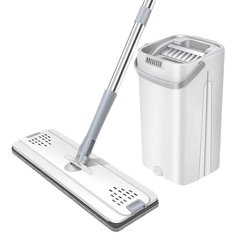Hands-Free Flat Mop with Bucket - Self-Wringing Wet & Dry Floor Cleaner for Home