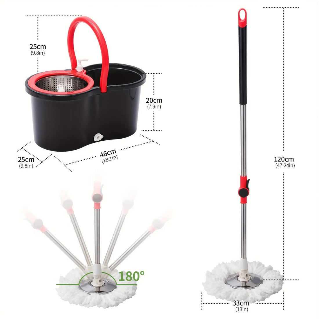 Spin mop and bucket with wringer – 360° floor cleaning system