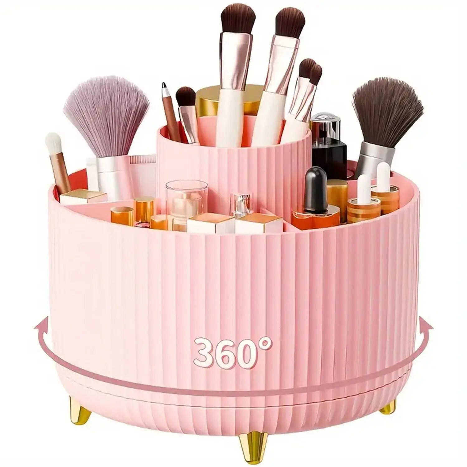 360° Rotating Makeup Organizer - 5-Compartment Cosmetic Storage Tower for Vanity Organization