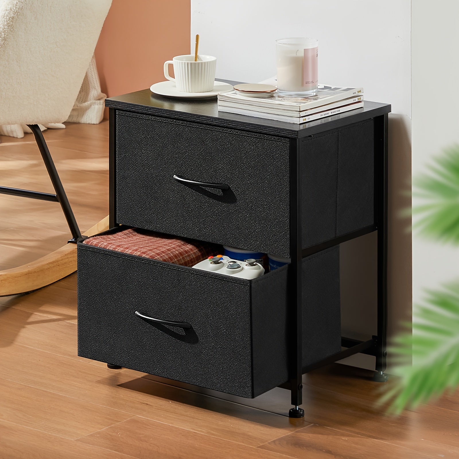 2-Drawer Storage Nightstand - 20" Wooden End Table Set