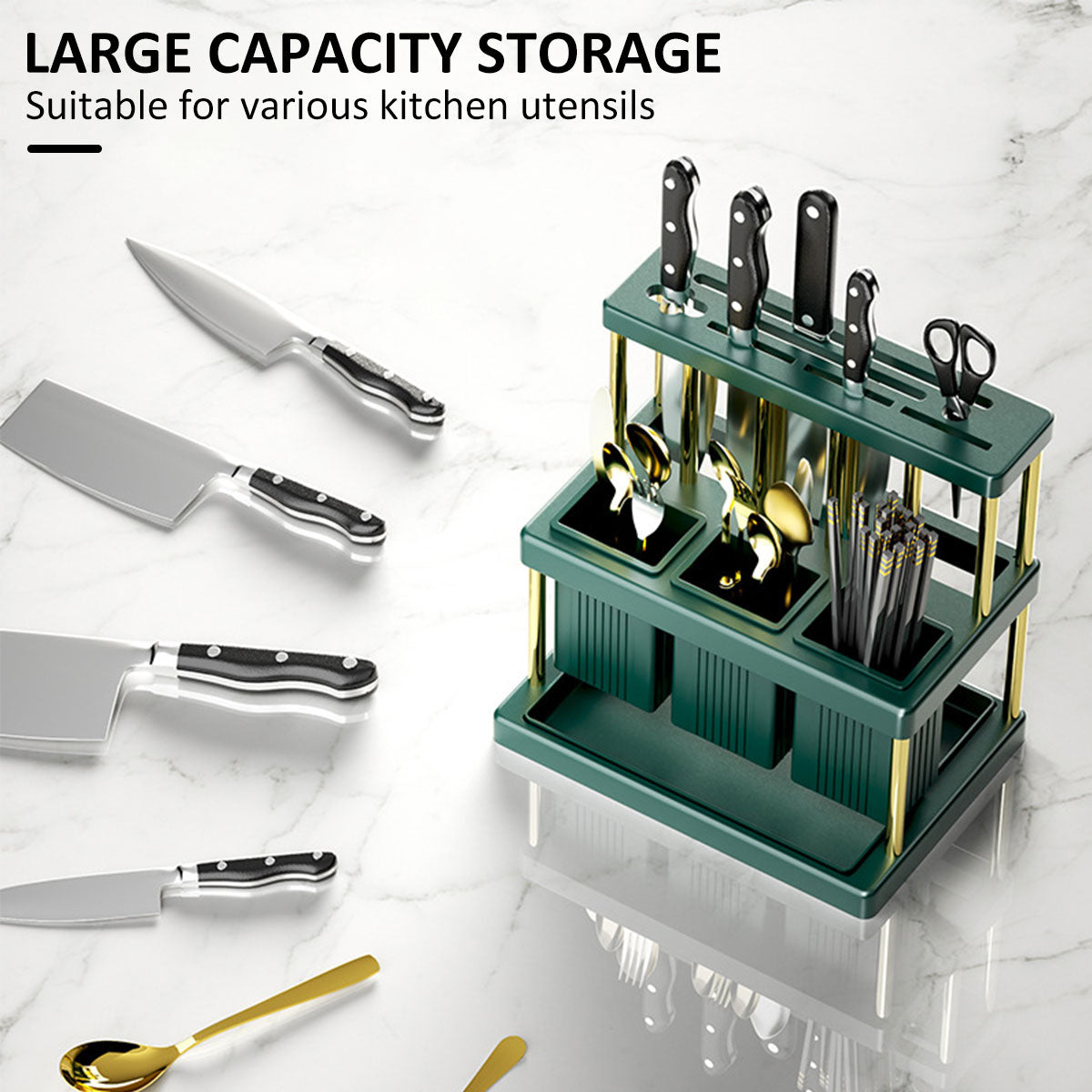 New PP Space-Saving Kitchen Knife Holder - Multi-Function Cutter & Cutlery Drainer Rack for Organized Storage