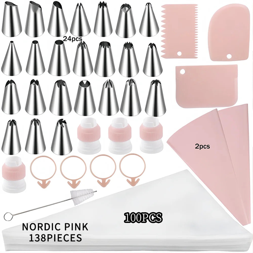 Professional Silicone Piping Bags & Stainless Steel Tips Set - Reusable Cake Decorating Kit
