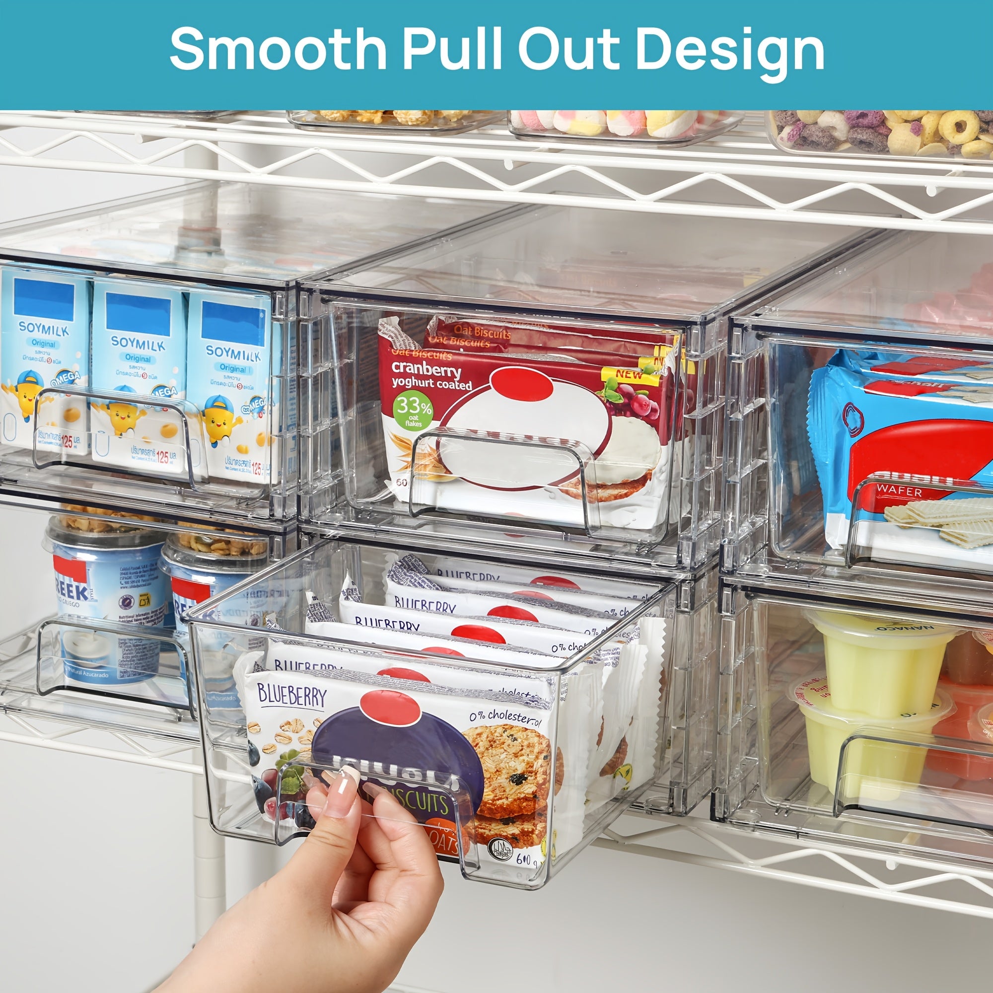 Clear Acrylic Food Storage Drawers with Handles - Stackable Refrigerator & Pantry Organizer Bins (4/6/8/10/12 Pack Options)