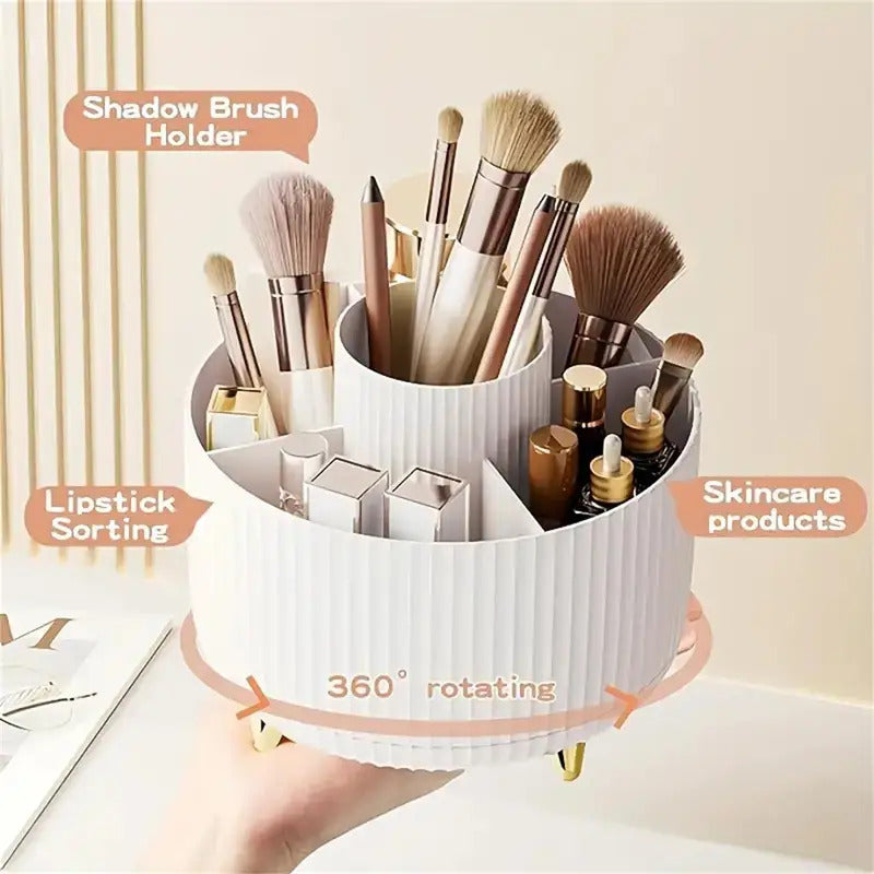 360° Rotating Makeup Organizer - 5-Compartment Cosmetic Storage Tower for Vanity Organization