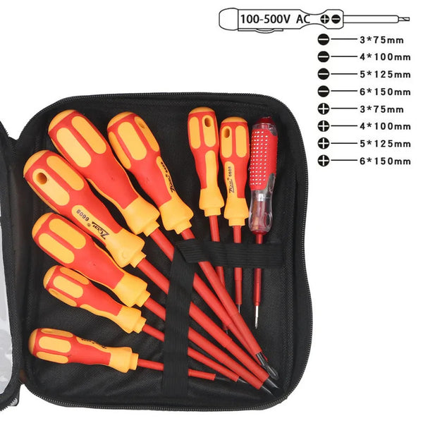 Professional Insulated Magnetic Screwdriver Set - Phillips & Slotted Bits for Electricians, Multifunctional Hand Tools