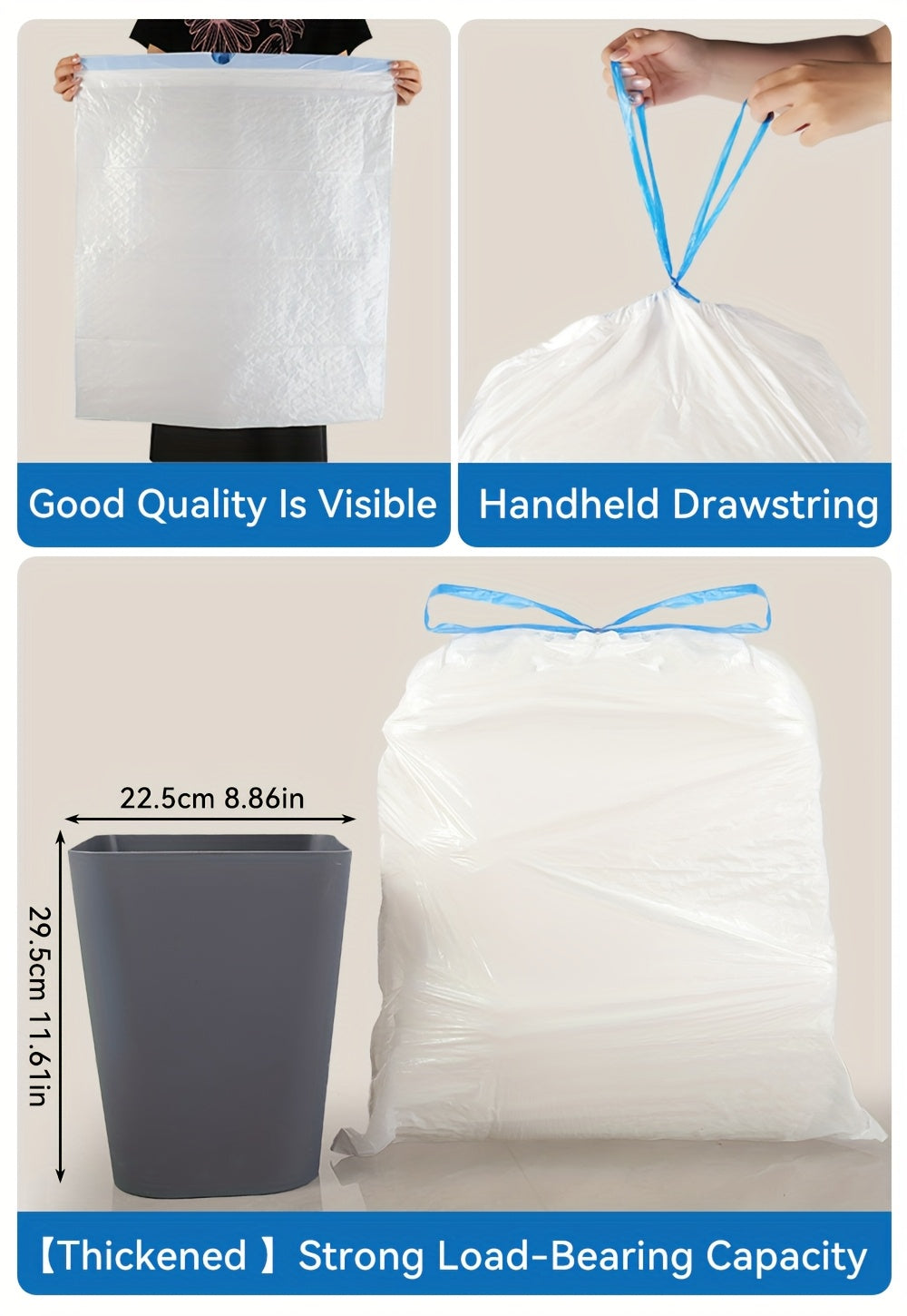 150pcs Disposable Drawstring Garbage Bags – 13 Gallon, Tear & Puncture Resistant, Odor Eliminator with Lemon Mint Scent