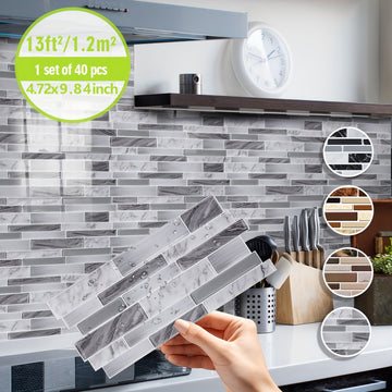 Marble Vinyl Backsplash Stickers 40pcs - Self-Adhesive Kitchen Wall Tiles 9.84x4.72in