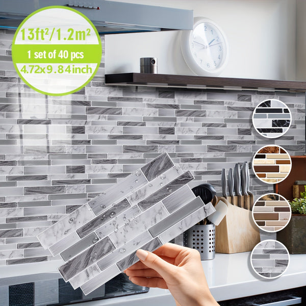 Marble Vinyl Backsplash Stickers 40pcs - Self-Adhesive Kitchen Wall Tiles 9.84x4.72in