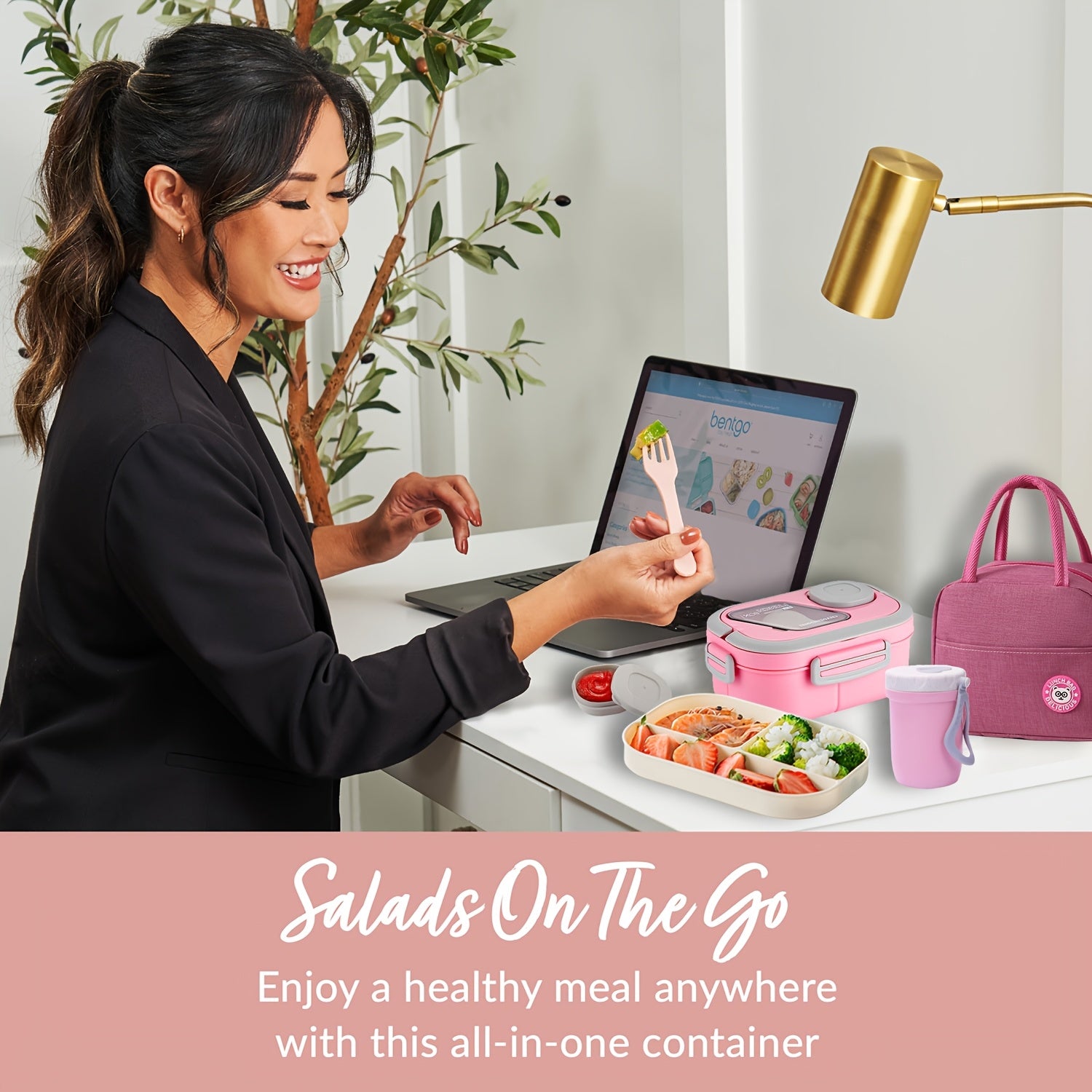 2-Layer Bento Box Complete Set with Cup, Bag & Cutlery - Premium Lunch Box with Multi-Compartments & Sauce Container for Work & Travel