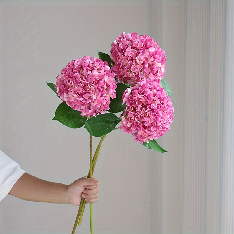 Artificial Hydrangea Bouquet - 3pcs Realistic Silk Flowers with Green Stems