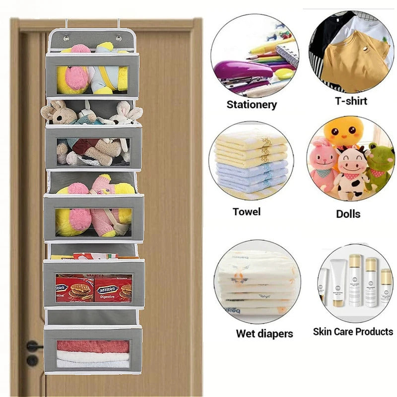 5-shelf hanging door organizer with anti-tilt design showing large capacity storage pockets
