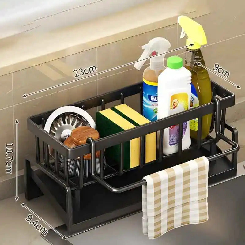 Stainless Steel Sink Organizer with Drainage Rack - Tap-Mounted Spice Storage Shelf for Kitchen