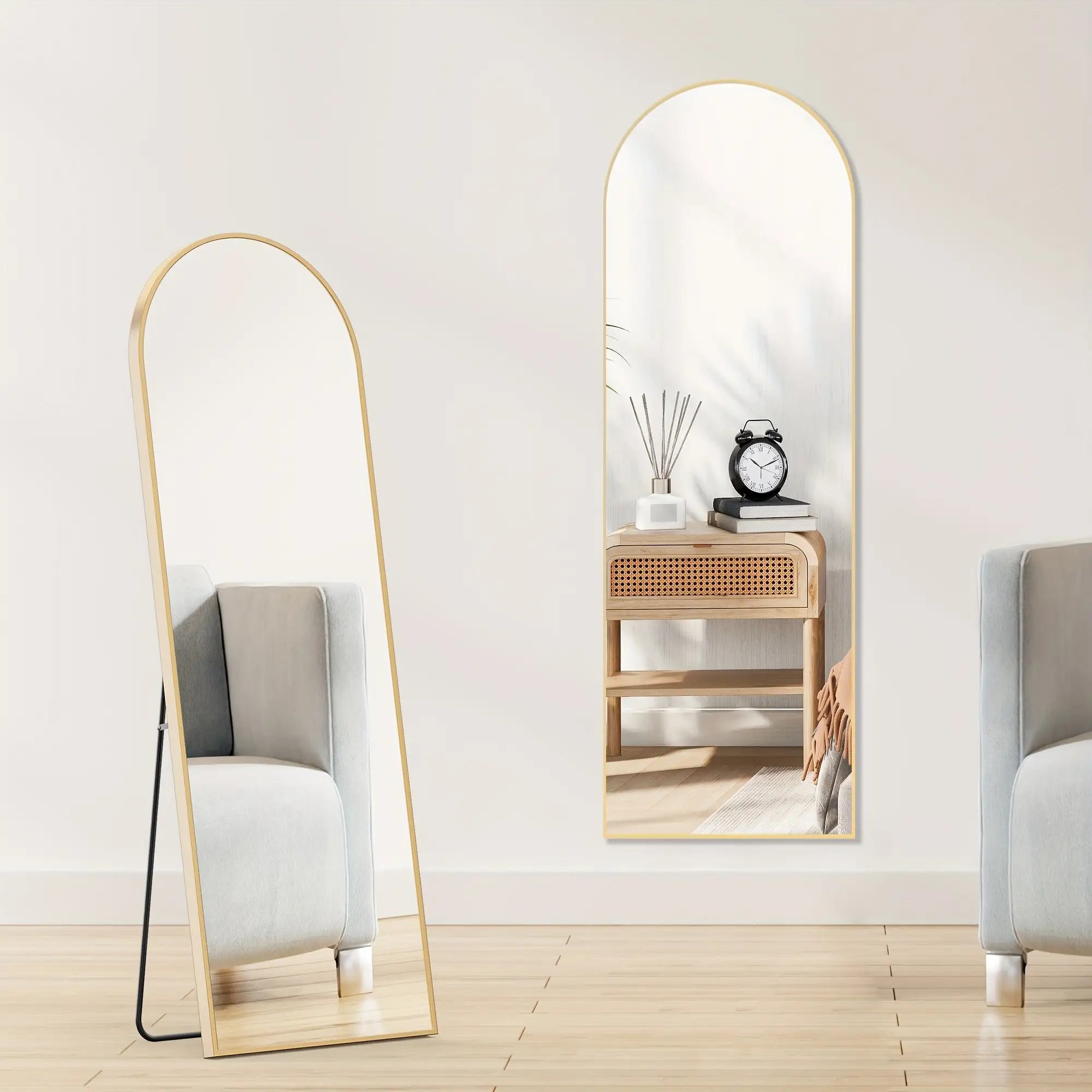 59" x 16" Arched Full Body Floor Mirror with Stand - Aluminum Alloy Frame, Shatter-Resistant Nano Glass - Perfect for Bedroom, Dressing Room & Office Decor