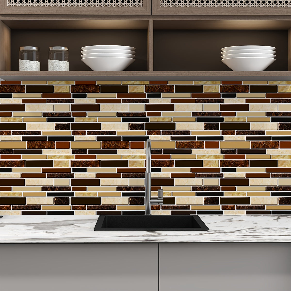 Marble Vinyl Backsplash Stickers 40pcs - Self-Adhesive Kitchen Wall Tiles 9.84x4.72in