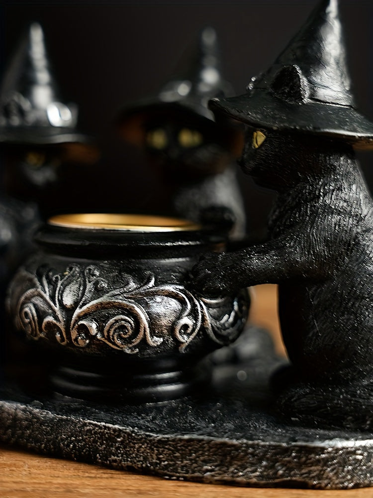 Spooky Witch Cat Figurine - Halloween Metal & Resin Home Decor Gift