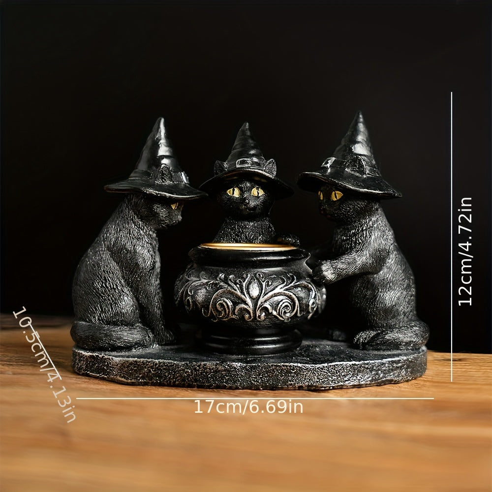 Spooky Witch Cat Figurine - Halloween Metal & Resin Home Decor Gift