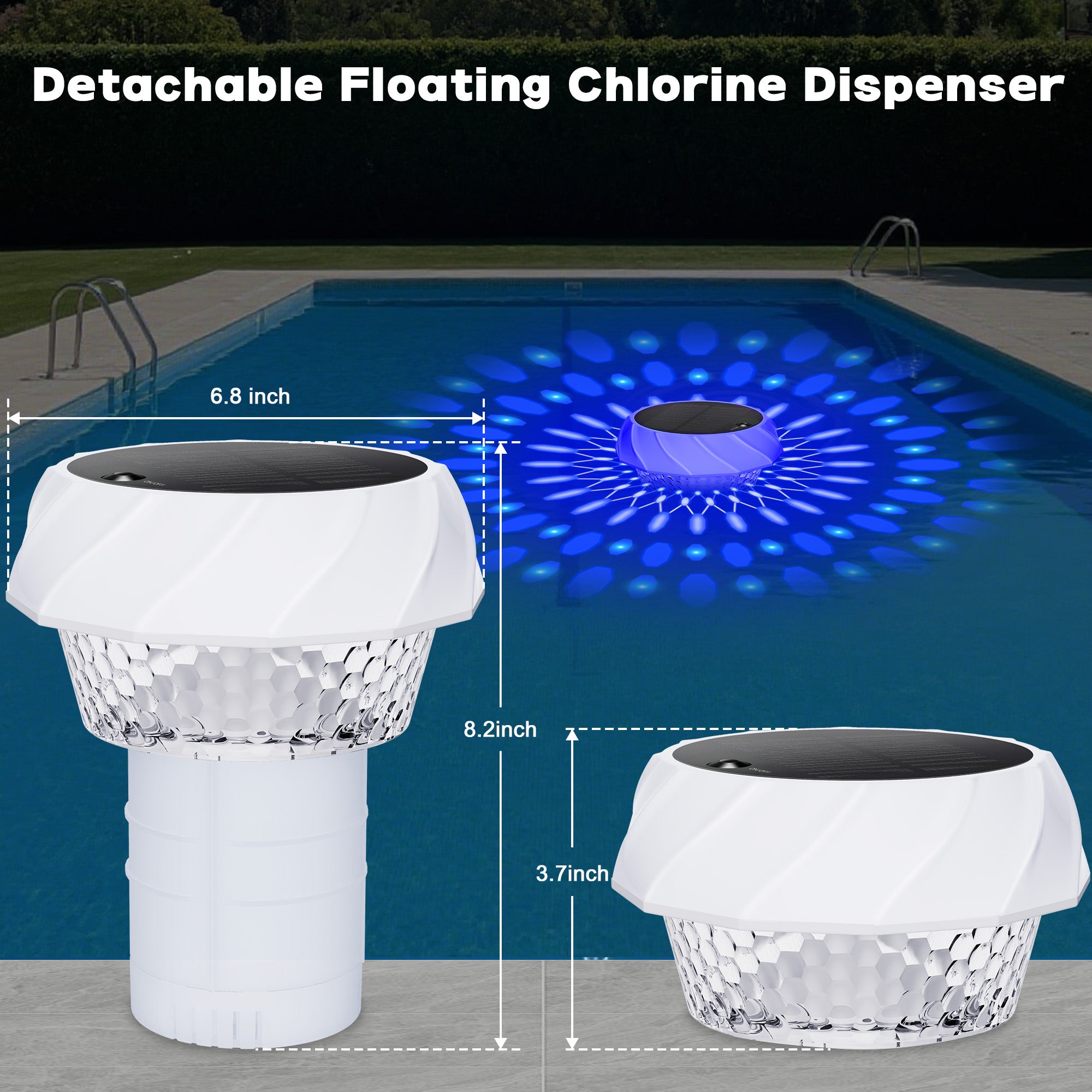 Solar Pool Chlorine Floater with Remote Control 7 Colorful Lights 4 Light Mode 3 Timer Adjustable 3 Inch Tablet Release