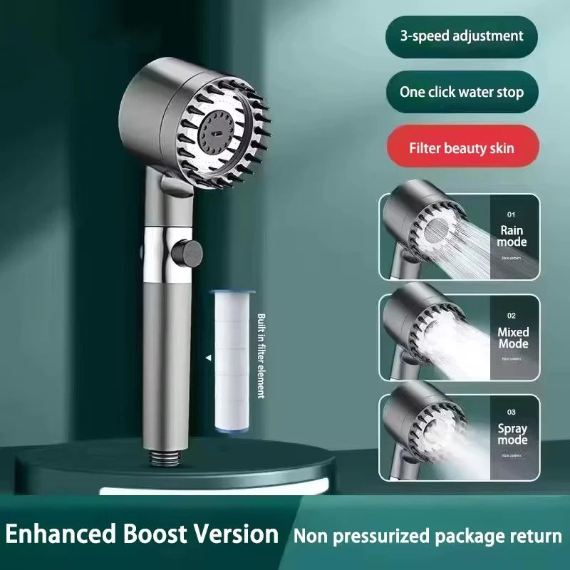 3-Mode High Pressure Filtered Shower Head - Rainfall, Massage & Mist Settings with Chlorine Filter
