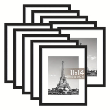 10-pack black picture frame set 11x14 arranged in gallery wall display