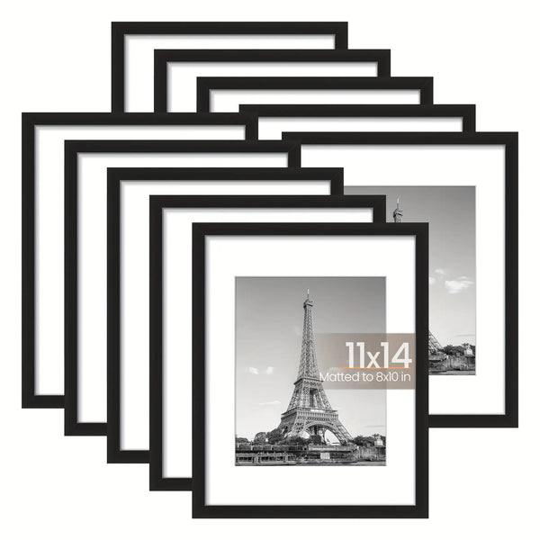 10-pack black picture frame set 11x14 arranged in gallery wall display