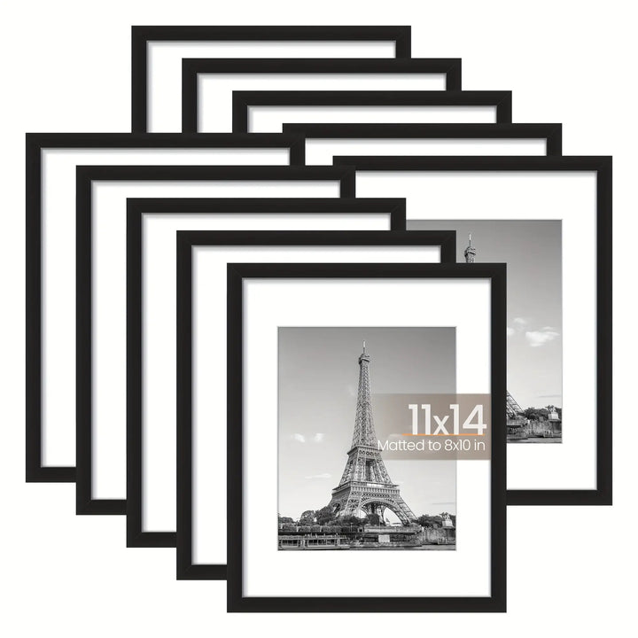 10-pack black picture frame set 11x14 arranged in gallery wall display