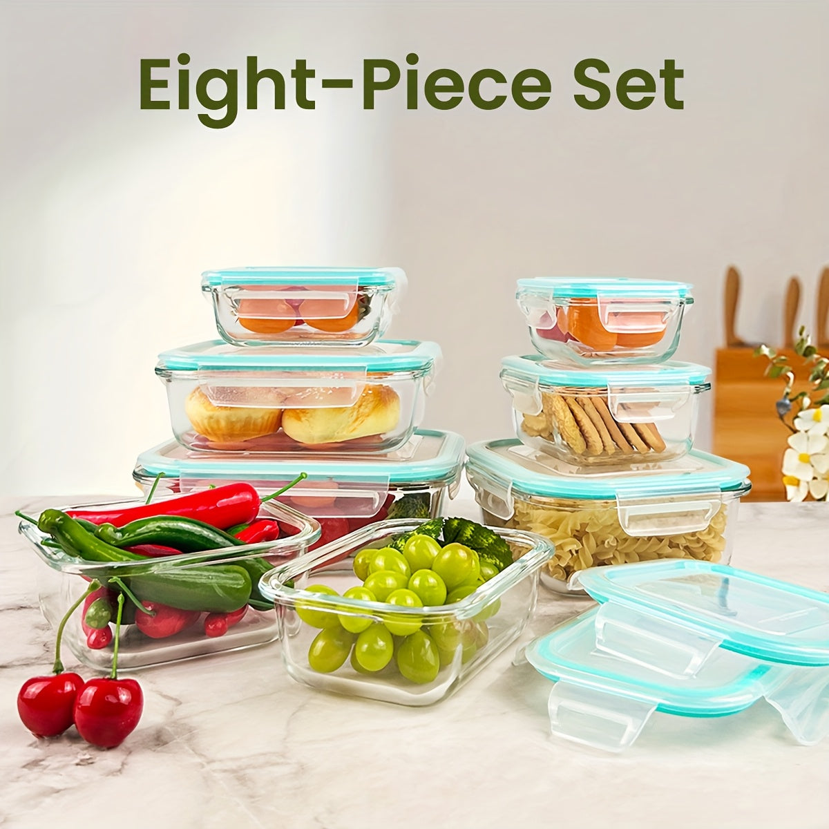 8-Pack Premium Glass Food Storage Containers with Airtight Lids – Leak-Proof, Microwave, Oven, Freezer & Dishwasher Safe – BPA-Free, Stain-Resistant, Easy to Clean – Ideal for Meal Prep & Bento Lunch