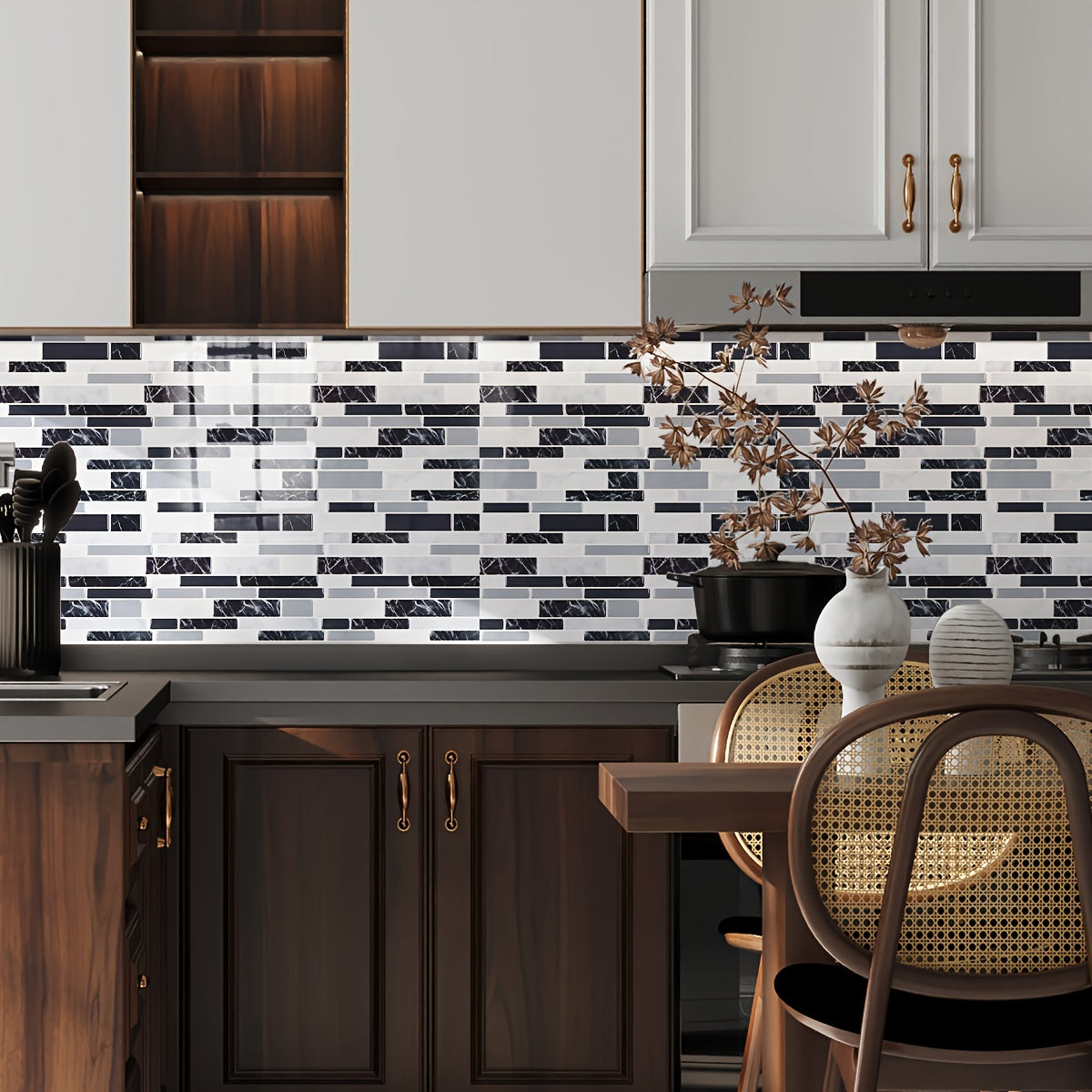 Marble Vinyl Backsplash Stickers 40pcs - Self-Adhesive Kitchen Wall Tiles 9.84x4.72in