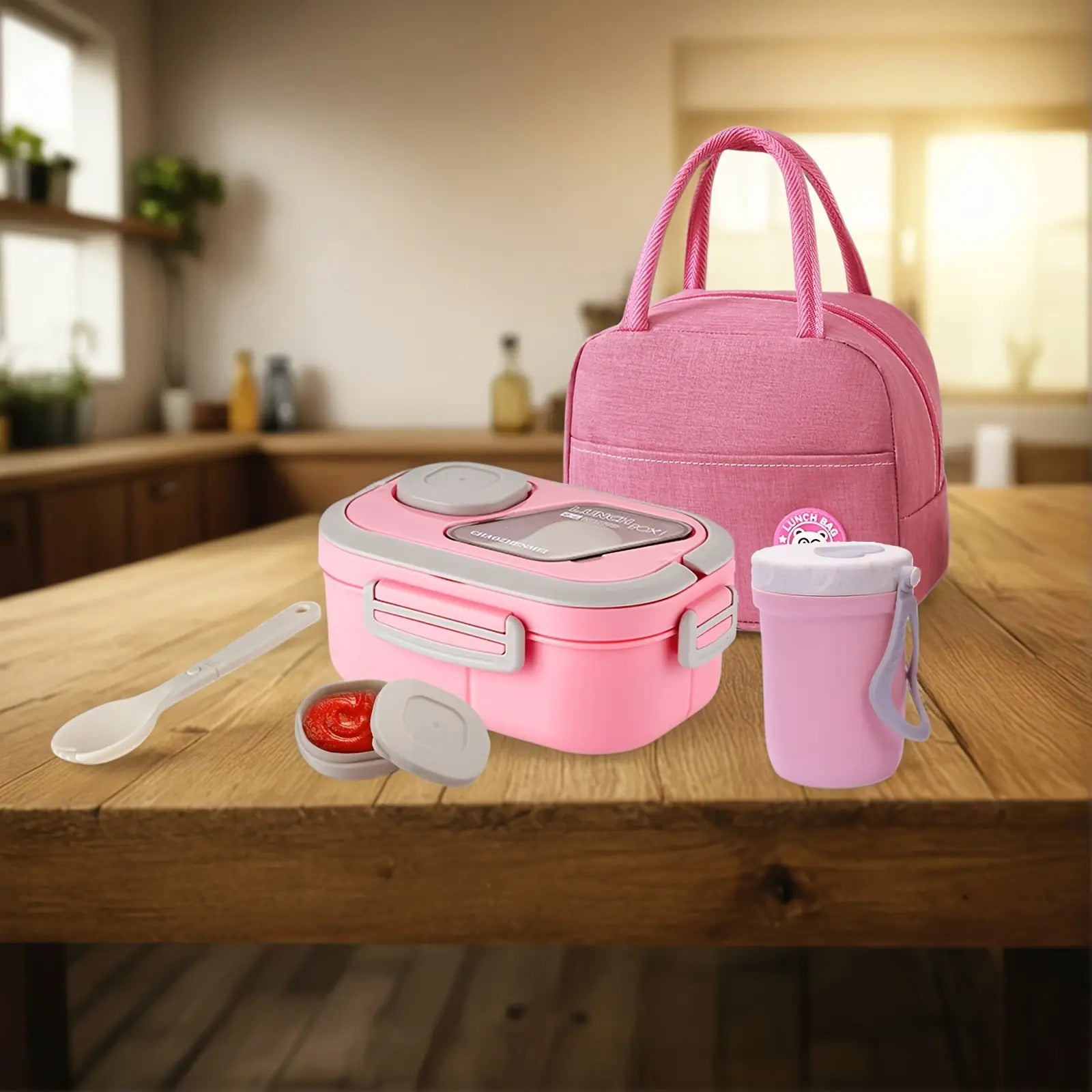 2-Layer Bento Box Complete Set with Cup, Bag & Cutlery - Premium Lunch Box with Multi-Compartments & Sauce Container for Work & Travel