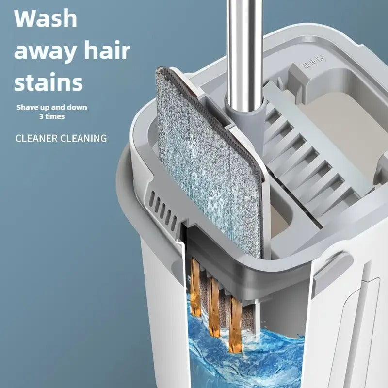 Hands-Free Flat Mop with Bucket - Self-Wringing Wet & Dry Floor Cleaner for Home