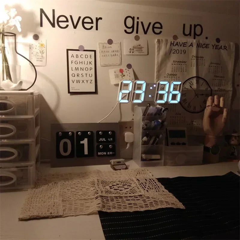 3D LED Digital Wall Clock - Modern Smart Display Clock with Temperature & Multiple Alarms