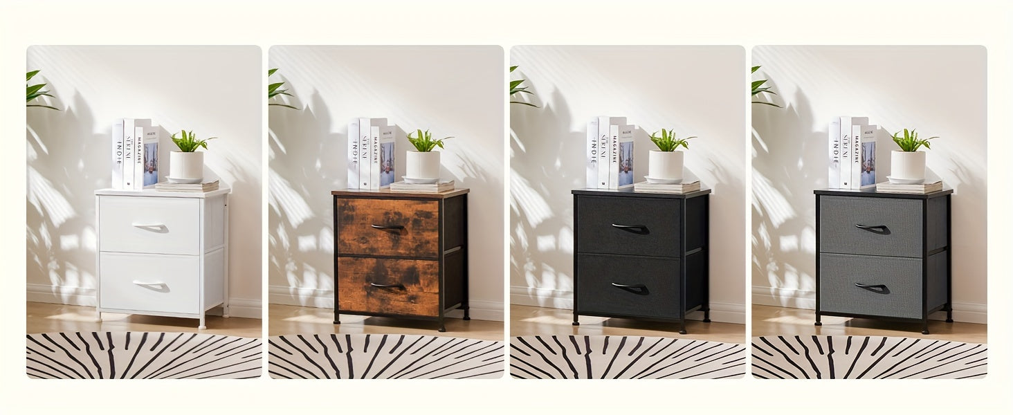 2-Drawer Storage Nightstand - 20" Wooden End Table Set