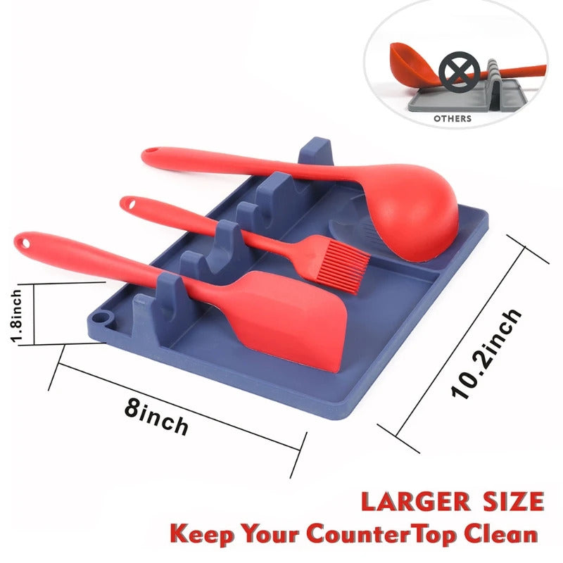 2-in-1 Silicone Spoon Holder with Drip Pad - 5-Slot Utensil Rest for Stove Top, Anti-Drip & Space-Saving Design