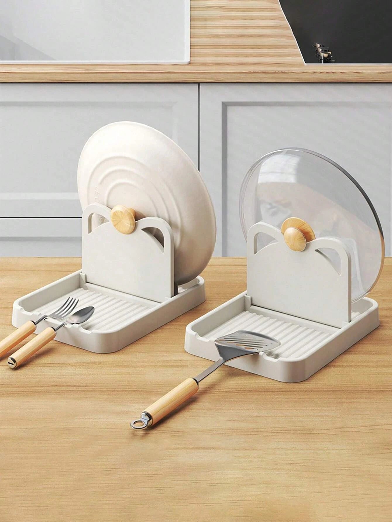 1/2 Pcs Non-Slip Multifunctional Pan Pot Lid Holder Stand - Spoon Rest & Utensil Storage Shelf for Kitchen Organization