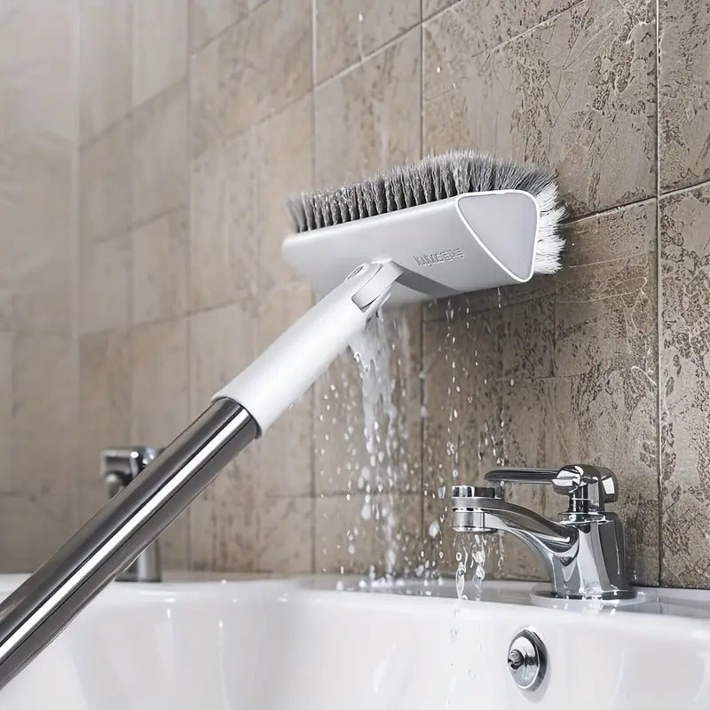 52.3" Extendable Stainless Steel Scrubbing Brush – 180° Rotating Dual-Sided Bristles for Pool, Deck, Patio, Bathroom & Kitchen Cleaning
