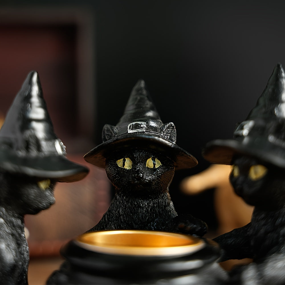 Spooky Witch Cat Figurine - Halloween Metal & Resin Home Decor Gift
