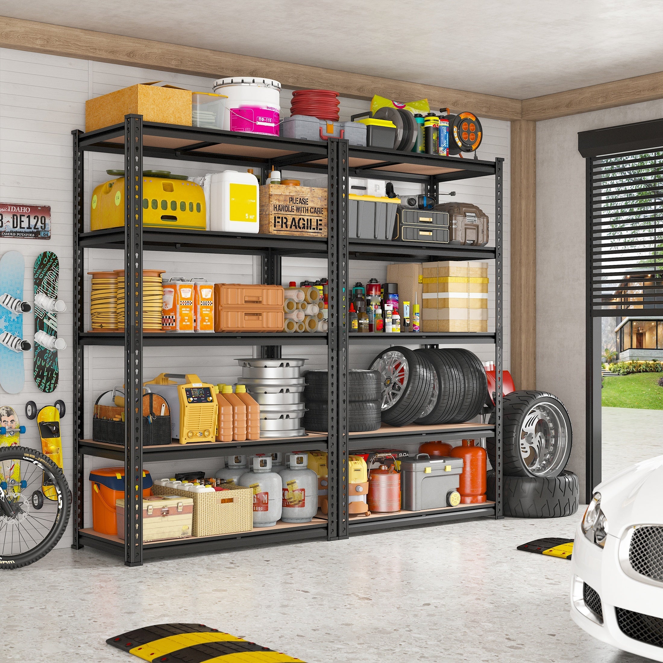 Heavy-Duty 5-Tier Metal Shelving Unit – Adjustable Garage Storage Rack, 2000 lbs Capacity, Black