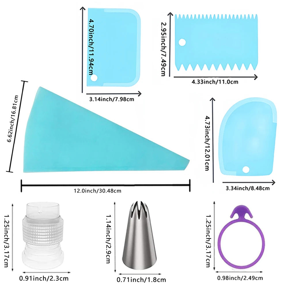 15-Piece Professional Silicone & Stainless Steel Cake Decorating Set - Icing Nozzles & Bags