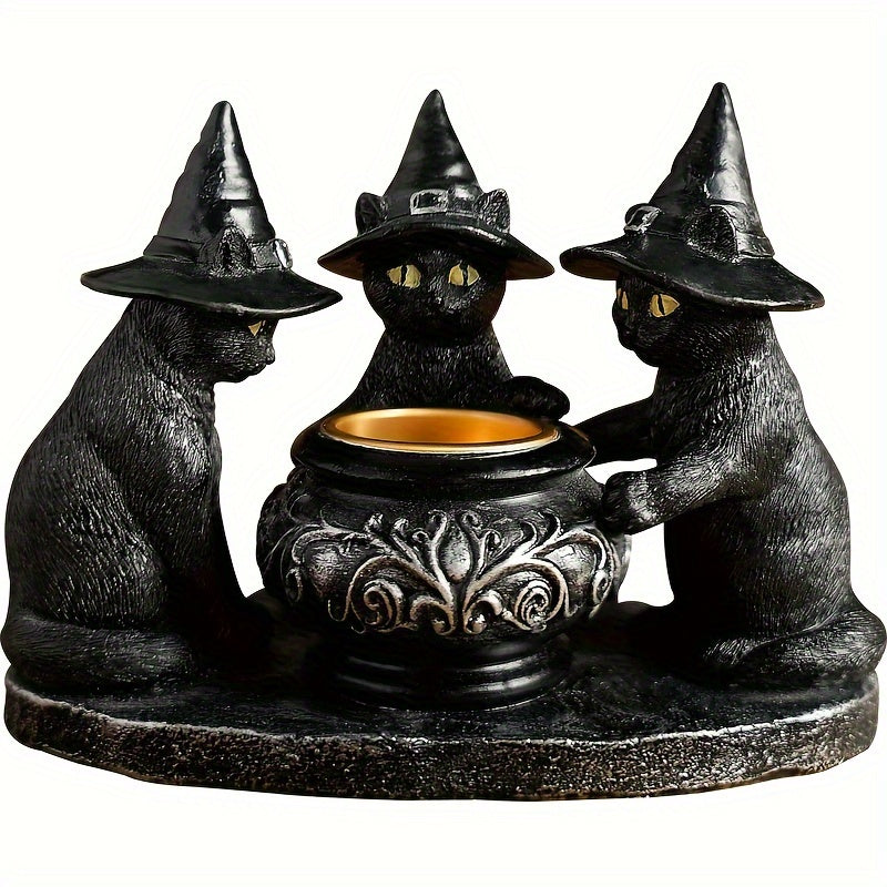 Spooky Witch Cat Figurine - Halloween Metal & Resin Home Decor Gift