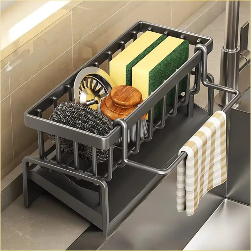 Stainless Steel Sink Organizer with Drainage Rack - Tap-Mounted Spice Storage Shelf for Kitchen