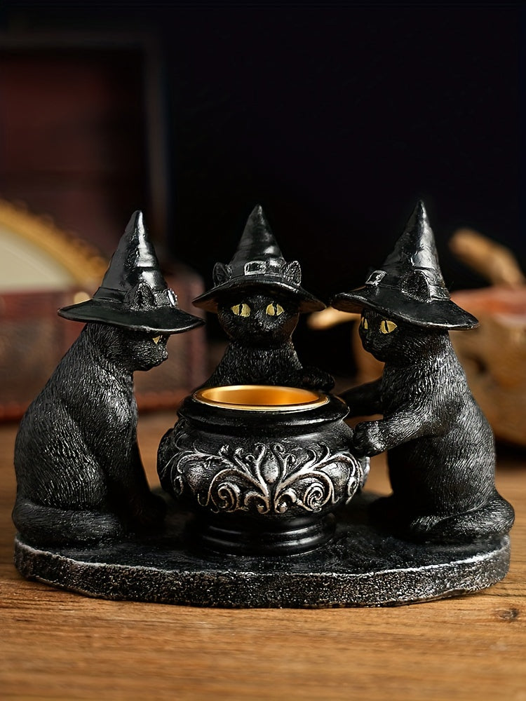 Spooky Witch Cat Figurine - Halloween Metal & Resin Home Decor Gift