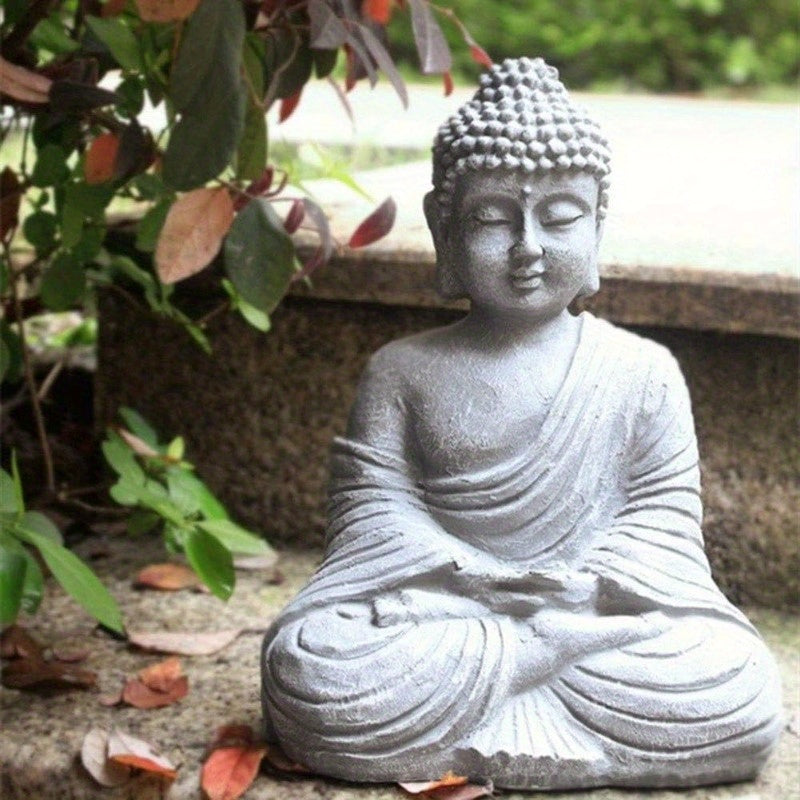 Gray Resin Buddha Statue – Zen Garden & Meditation Decor for Home, Indoor & Outdoor Use