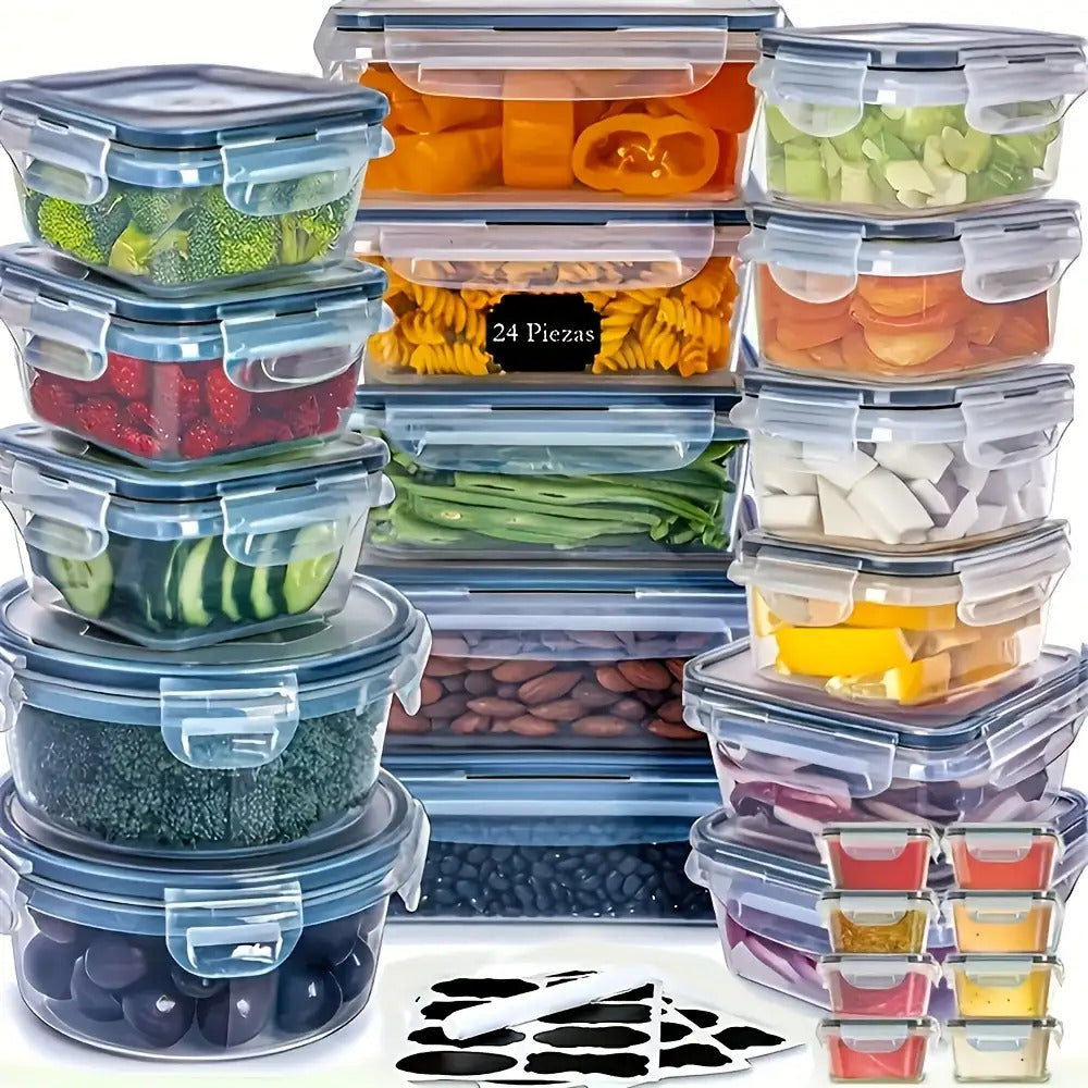 48-Piece Food Storage Container Set - BPA-Free Airtight Containers with Easy-Lock Lids, Labels & Marker for Kitchen Organization & Meal Prep