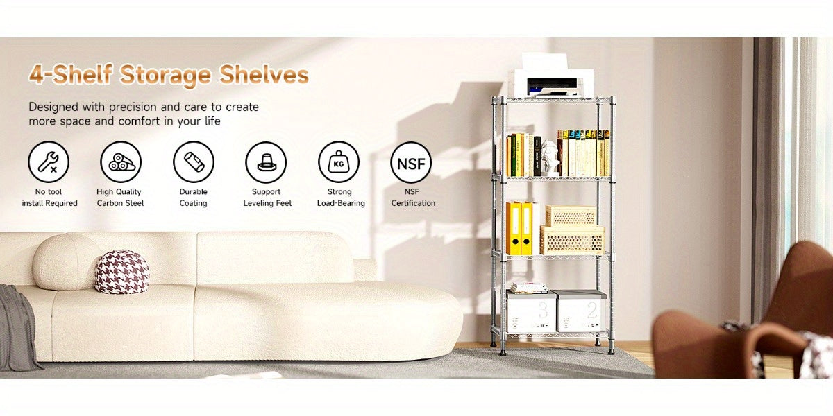 2000 lbs Heavy-Duty Steel Storage Shelving Unit – Multi-Tier Utility Wire Rack for Home, Kitchen, Office & Garage